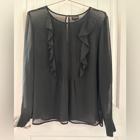Who What Wear Tops - WHO WHAT WEAR black sheer blouse ruffle front
